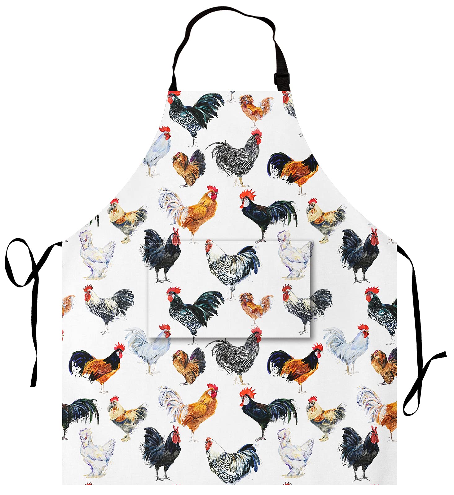 EEIVEUN Kitchen Apron Rooster Cockerel Chicken Farm Pattern Chef Bib Aprons for Women Men with Long Ties Waterdrop Oil Resistant Hostess Apron for Holidays Grill Cooking Baking BBQ