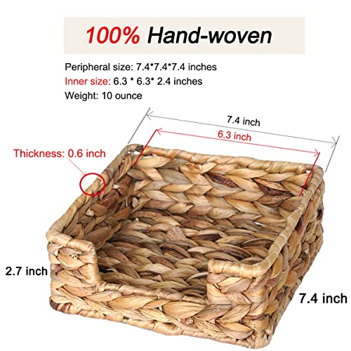 Hiwafifi Water Hyacinth Napkin Holder, 7" Woven Servilletero For Table, Farmhouse Wicker Napkin Baskets For Cocktail Paper Napkins, Rattan Guest Towel Napkin Tray For Kitchen Bathroom Decor, Square