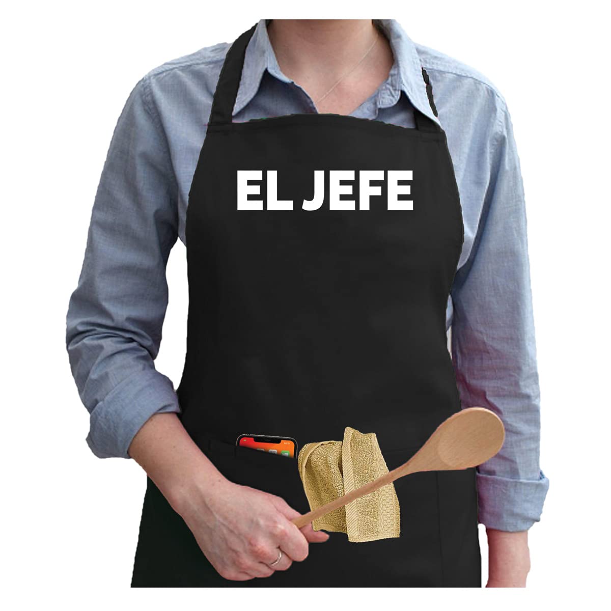 El Jefe! Spanish for Boss Funny Gift Kitchen Apron - Gift idea for you for Your Friend, Your Family's Member – Black…