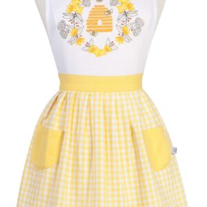 Now Designs Classic Kitchen Apron with Two Pockets, Bees - 28 x 29 in | Cotton