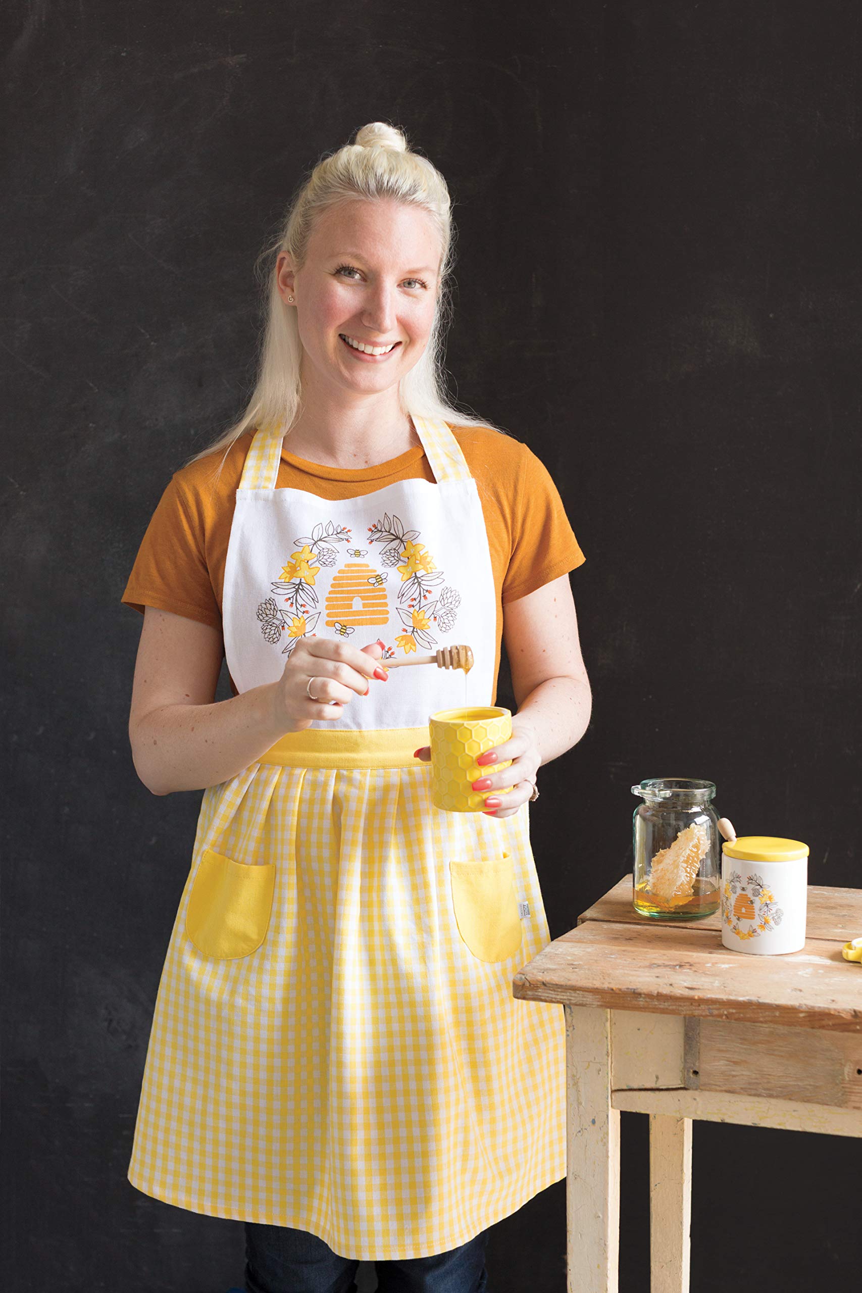 Now Designs Classic Kitchen Apron with Two Pockets, Bees - 28 x 29 in | Cotton