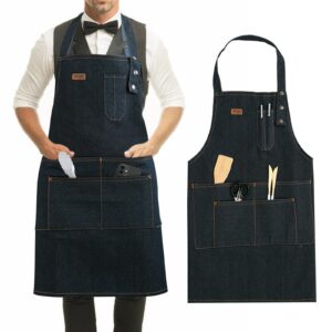 bichikey kitchen cooking apron for women men with large pockets, adjustable neck strap chef apron, perfect for barber, bbq, waitress, workshop, gardening