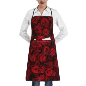 qurdtt rose flowers apron home kitchen cooking baking gardening cleaning for women & men with pockets, adult gifts