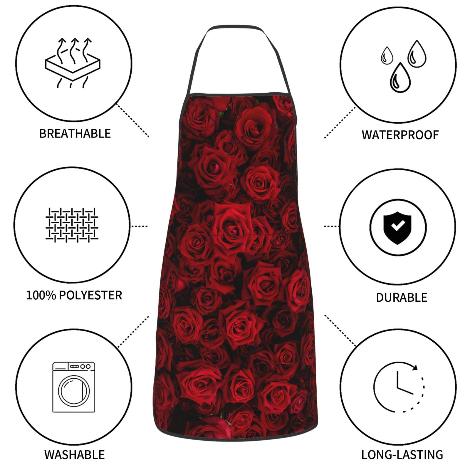 Qurdtt Rose Flowers Apron Home Kitchen Cooking Baking Gardening Cleaning for Women & Men with Pockets, Adult Gifts