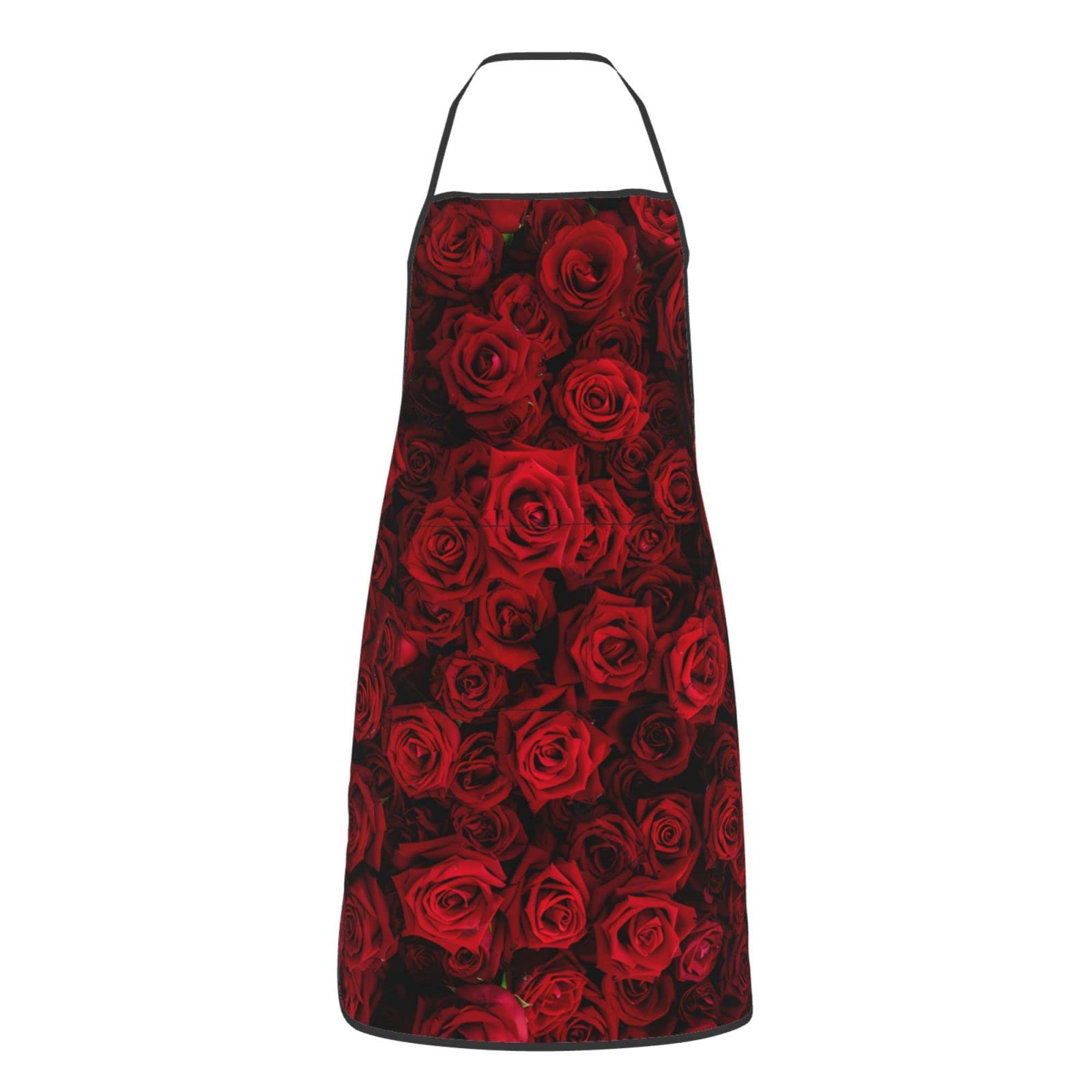 Qurdtt Rose Flowers Apron Home Kitchen Cooking Baking Gardening Cleaning for Women & Men with Pockets, Adult Gifts