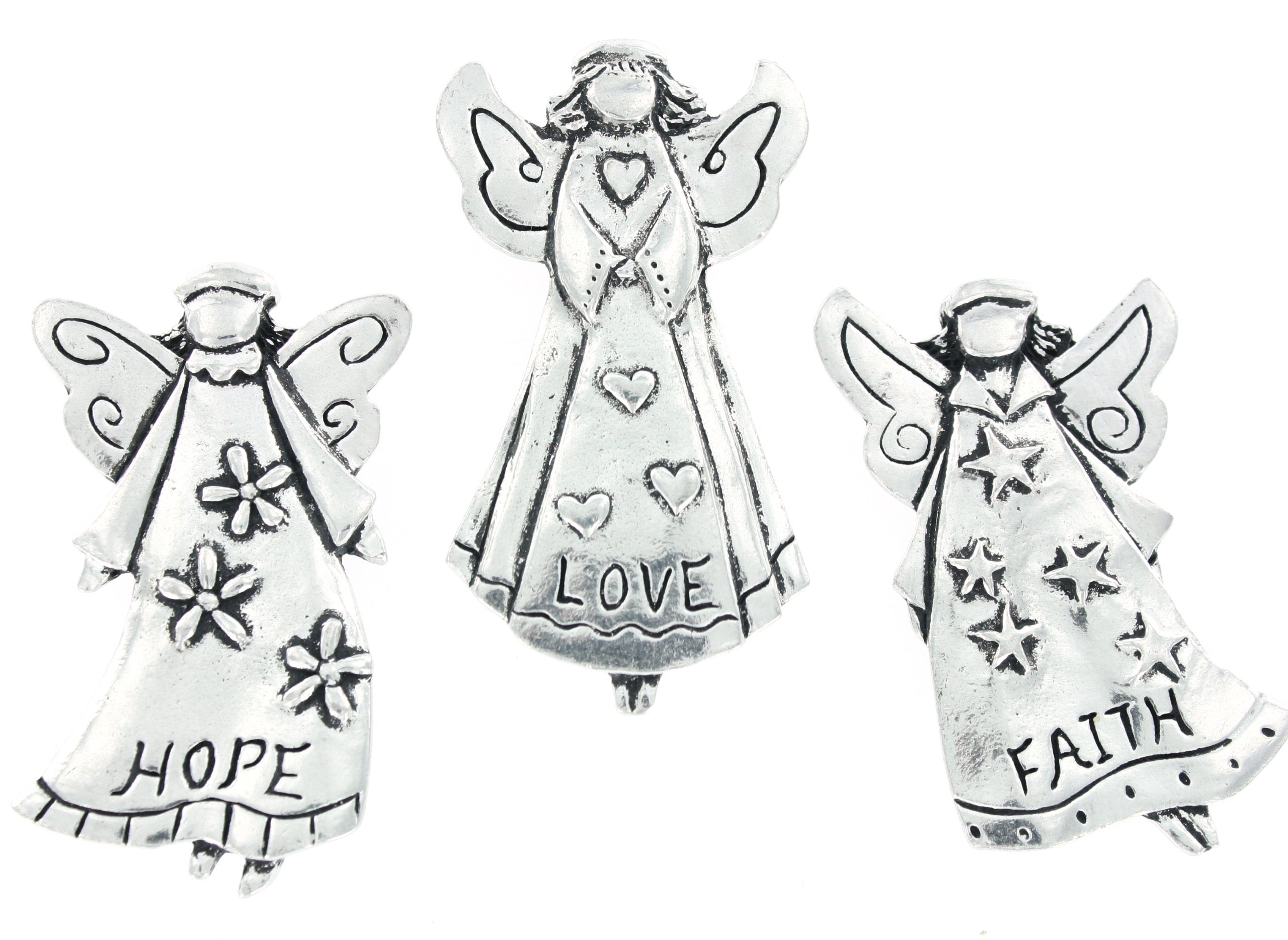 Faith Love Hope Angels Set of 3 Pewter Magnets w/ Gift Box