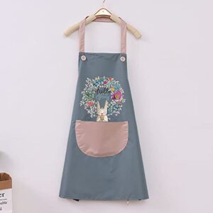 OBEKANN 2 Pack Kitchen Apron for women with Pockets, Unisex Cooking Chef Apron Waterproof, Aprons for Cooking Painting Housework Best Gift for Housewarming Holidays, Easter Bunny Wreath Blue