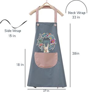 OBEKANN 2 Pack Kitchen Apron for women with Pockets, Unisex Cooking Chef Apron Waterproof, Aprons for Cooking Painting Housework Best Gift for Housewarming Holidays, Easter Bunny Wreath Blue