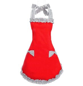 hyzrz cute red cotton ruffle youth girls apron kitchen cooking aprons for women with pockets