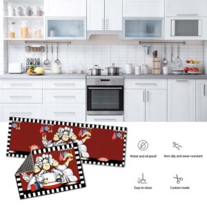 PRUKIVRA Kitchen Rugs and Mats,Non Skid Washable,Chef in Red Background,Set of 2,Anti-Fatigue Comfort Standing Mat for Floor, Office, Sink, Laundry(17"x52"+17"x26")