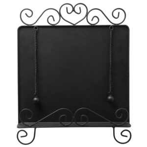 MyGift Black Metal Cookbook Stand for Kitchen Counter, Cookbook Easel Stand with Weighted Page Holder and Vintage Scrollwork Design