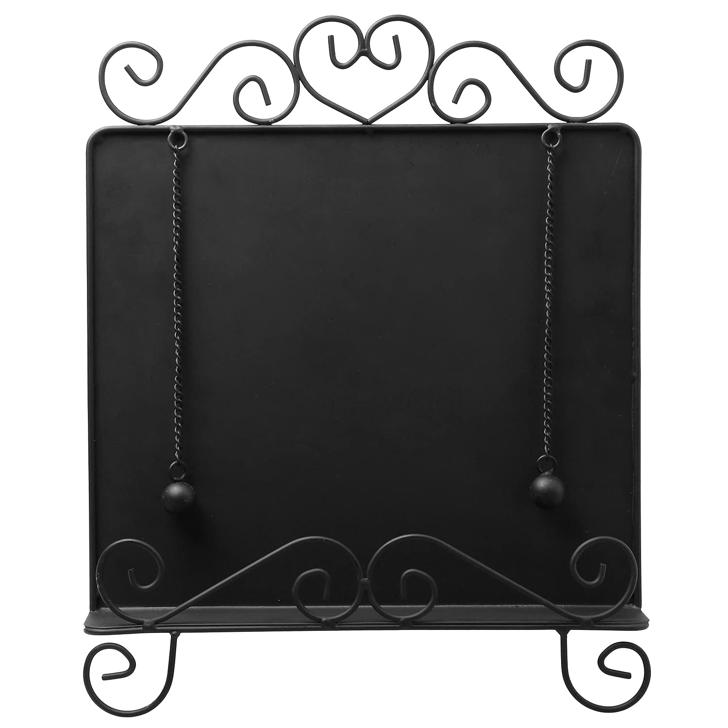 MyGift Black Metal Cookbook Stand for Kitchen Counter, Cookbook Easel Stand with Weighted Page Holder and Vintage Scrollwork Design