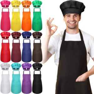 satinior apron chef hat set adult apron with pockets adjustable chef hat and apron set women men chef hat costume for cooking (stylish colors,12 sets)
