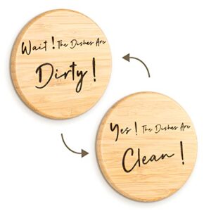 dishwasher magnet clean dirty sign - bamboo dishwasher magnet signboards - double-sided clean dirty refrigerator magnet sign decorative for kitchen dishwasher, easy to read (round)