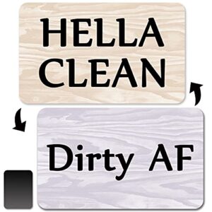 Hella Clean and Dirty Af Magnet Dishwasher Magnet Oxepleus Double Sided Dirty Clean Sign for Dishwasher (3D Wood)