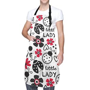 valentine's day love flower kitchen apron -little ladybug cooking bib aprons waterproof chef apron for grilling baking gardening adjustable neck strap