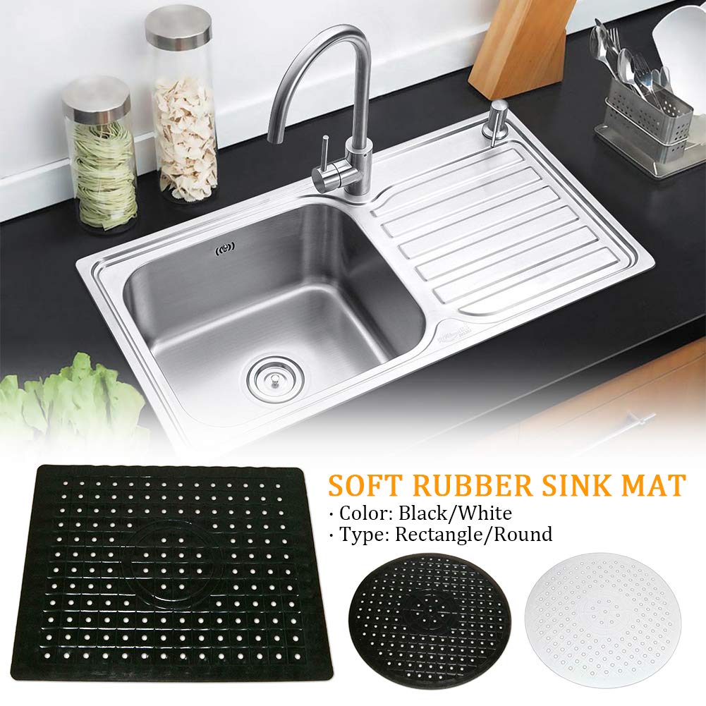 Kitchen Sink Protector Mat, Soft Rubber Sink Dish Drying Mat/Grid, Quick Draining Drain Pad Protector, Anti Slip Cushions Sinks, Stemware, Wine Glasses, Mugs, Bowls, Dishes(Black,size:Round)