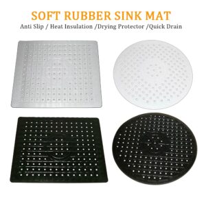 Kitchen Sink Protector Mat, Soft Rubber Sink Dish Drying Mat/Grid, Quick Draining Drain Pad Protector, Anti Slip Cushions Sinks, Stemware, Wine Glasses, Mugs, Bowls, Dishes(Black,size:Round)