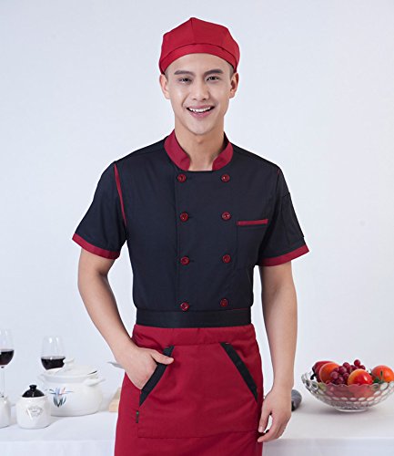 Chef Jackets Waiter Coat Short Sleeves Back and Underarm Mesh Size US: XL Black(Label:XXXL)