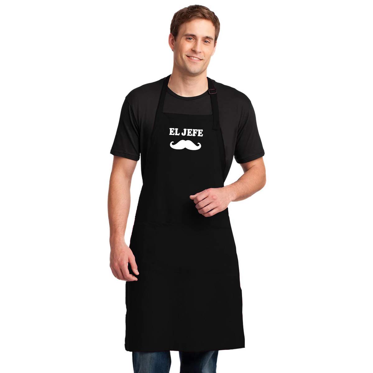 APASIN: El Jefe Funny Boss Mexican Mustache Cinco de Mayo Apron - Gift for Any Purpose - Black