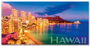 panoramic hawaiian art collectible refrigerator magnet - waikiki pink by monica & michael sweet