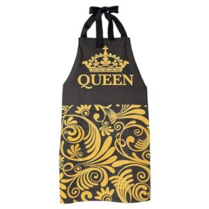 african american expressions - mothers day gifts for mom, kitchen apron, queen black and gold, 36 x 26 inch, ka-03