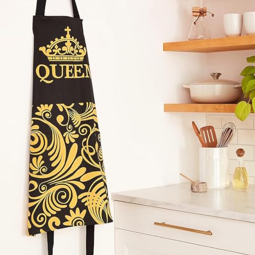 African American Expressions - Mothers Day Gifts for Mom, Kitchen Apron, Queen Black and Gold, 36 x 26 Inch, KA-03