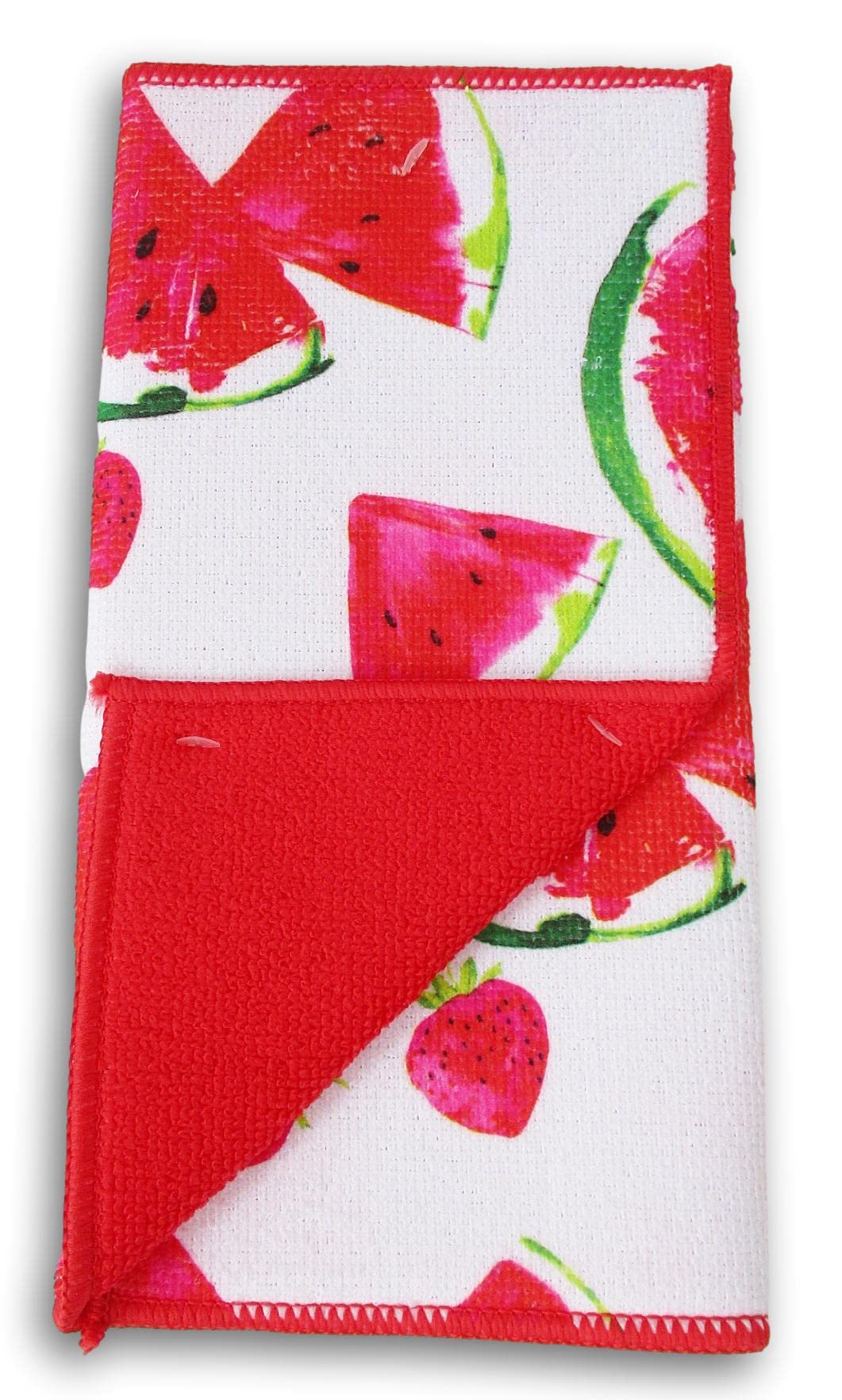 Summer Patterned Dish Drying Mat - Strawberries and Watermelon - 11 x 17 Inches