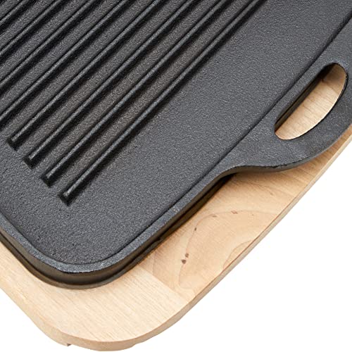 Jim Beam Cast Iron Fajita Pan with Wooden Trivet, Pre-Seasoned Ideal for Barbecuing and Camping, Large, Black