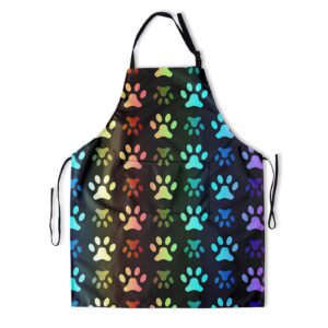 dogs paw apron colorful pet paws durable aprons funny dog footprint oil-proof bib with 2 pockets cute animal colored foot print waterproof polyester cooking grooming bibs for woman man 33x28