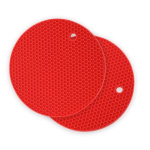 3hproducts extra thick non-slip silicone trivet mats – 2pcs heat resistant hot pads for kitchen counters, hot dishes, tables, pots & pans | multipurpose drying rack, jar opener - red