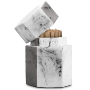 bdecor toothpick holder, toothpick holder dispenser with lid, marble effect