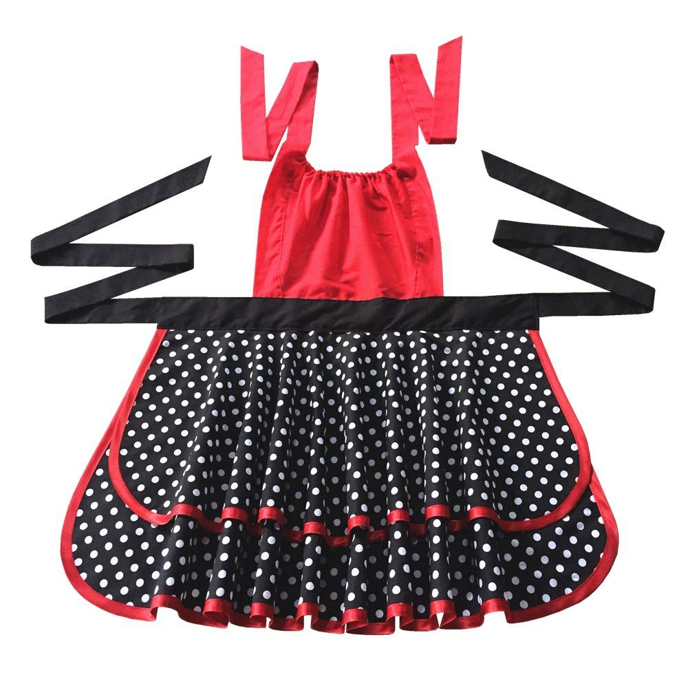 Hyzrz Cute Retro Apron Vintage Maid Polka Dot Kitchen Cooking Aprons for Women Ladies Girls (Pink)