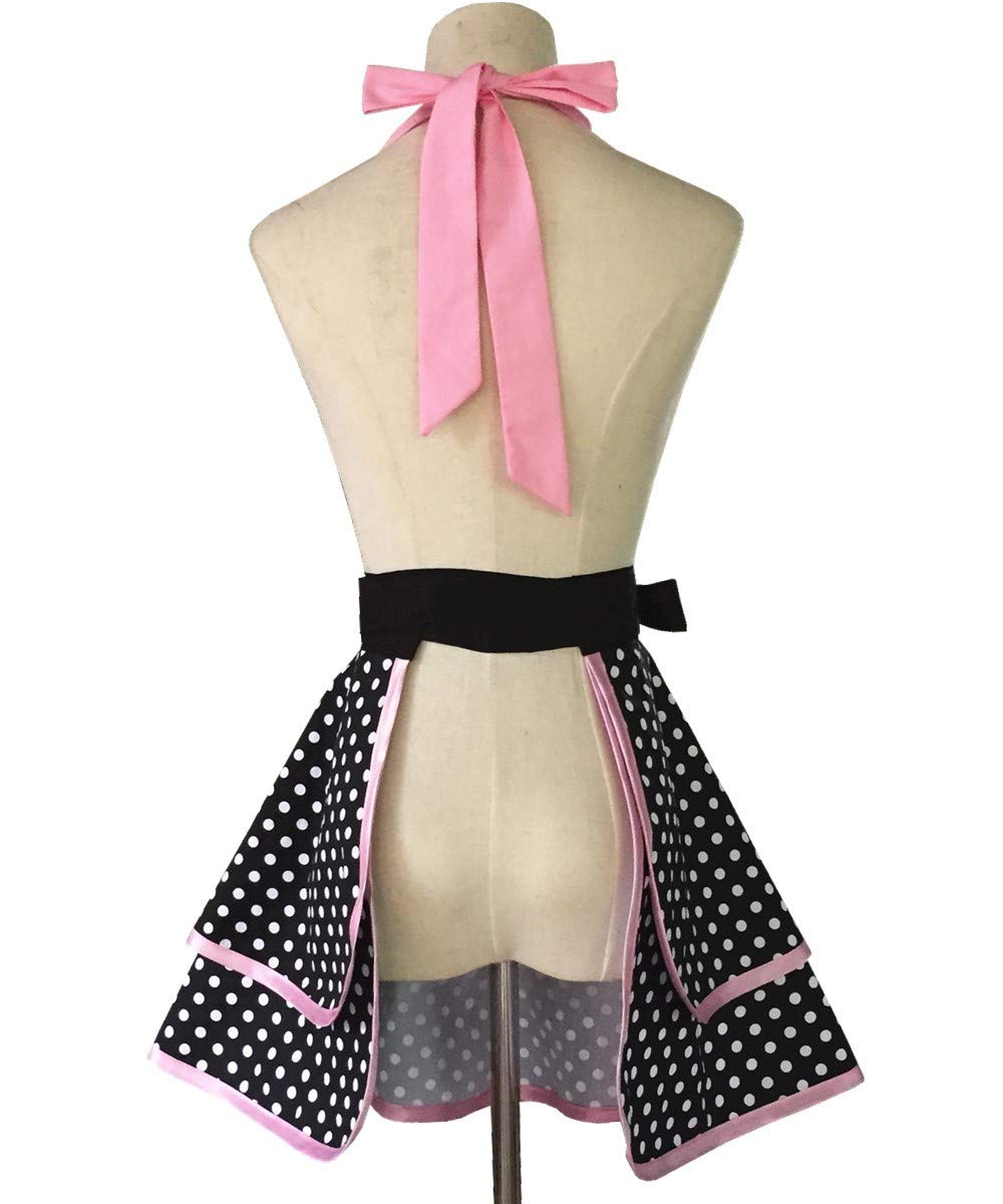 Hyzrz Cute Retro Apron Vintage Maid Polka Dot Kitchen Cooking Aprons for Women Ladies Girls (Pink)