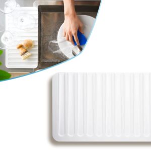 ternal silicone self draining and dish drying mat, ideal sink side waterproof trivet mat 15x8x0.5 (white)