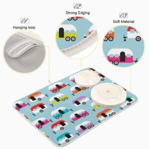 ALAZA Dish Drying Mat, Happy Camper Caravan Super Absorbent Reversible Rack Pads Kitchen Counter Mat 18 x 24 inch