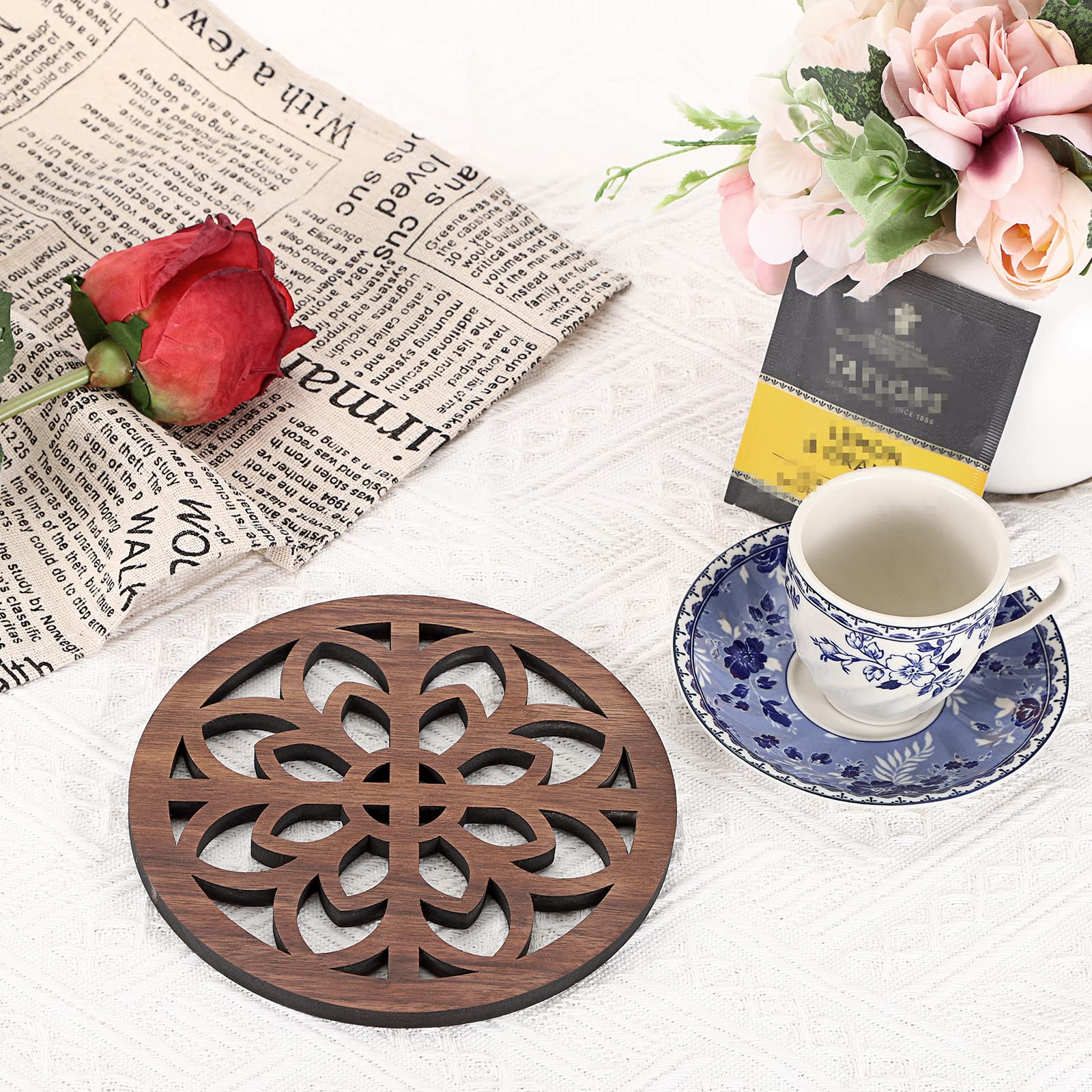 Sumnacon 2 Pcs 6 Inch Wooden Kitchen Trivets - Rustic Round Heat Resistant Mat Pads for Hot Dish Pot Pan Teapot, Decorative Hardwood Hot Dish Pot Plate Holders for Kitchen Dining Countertop Table