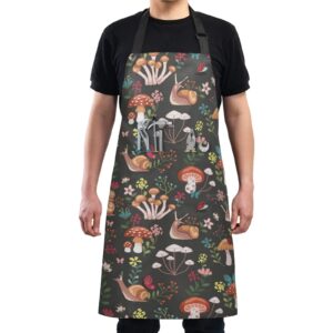 linqin Mushroom with Snails Aprons for Women Men Adjustable Bib Kitchen Chef Apron with 2 Pockets Long Ties for Cooking, BBQ