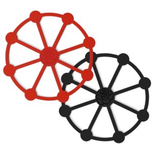 2pcs magnetic trivets for hot pots and pans, non-slip silicone mats, heat resistant magnetic pads for hot dishes/pots/pans, black & red double sided silicone kitchen trivets for table countertop