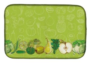 caroline's treasures bb5135ddm fruits and vegetables in green dish drying mat absorbent dish drying mat pad for kitchen counter dish drainer mat for countertop, 14 x 21", multicolor