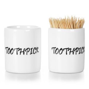 leetoyi ceramic toothpick holder dispenser, set of 2, white