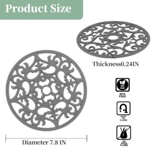 Hotsyang Silicone Trivets, Silicone Trivets for Hot Dishes Modern, Trivets for Hot Pots and Pans, Silicone Hot Pads for Kitchen, Silicone Trivets Round 6 Pack Black, Multi-Use Intricately Carved Mats