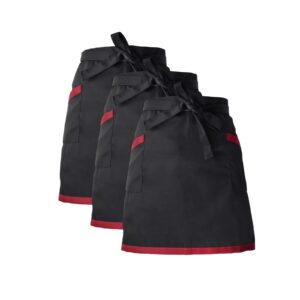 eywlwaar waist apron with 2 pockets unisex half short apron for waitress server waiter (black-3packs)