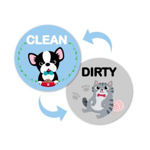 morcart dishwasher magnet clean dirty sign indicator, cute universal double sided dish washer refrigerator magnet, funny cat dog design