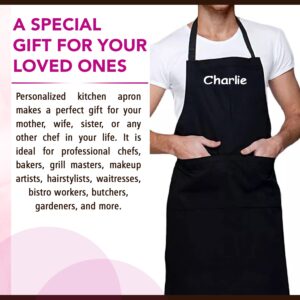 Personalized Aprons for Men and Women - Custom Apron with Embroidered Name - Unisex White Apron with Pockets for Kitchen Cooking Baking Restaurant BBQ Painting Crafting