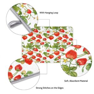 QsirBC Strawberry Fruits Leaves Reversible Dish Drying Mat for Kitchen Counter, 18"x 24", Sink Mat, Pet Feeding Mat, Coffee Bar Mat, Absorbent Microfiber Drainer Mat, Washable Quick Dry Pad