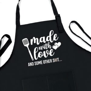 zcyhtqp Made with Love and Some Other Sxxt…,Funny Apron for Women with 2 pockets,One Size Fits All,Adjustable Chef Apron,Cooking Baking Grilling BBQ Apron,Cute Baking Gifts for Bakers,Mom Gifts