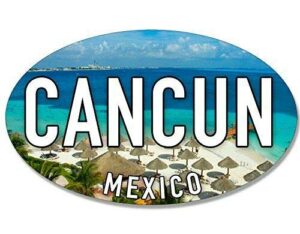magnet 3x5 inch oval cancun sticker (mexico beach sea coast coastal logo) magnetic magnet vinyl sticker