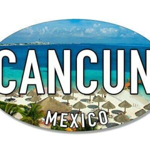 Magnet 3x5 inch Oval Cancun Sticker (Mexico Beach sea Coast Coastal Logo) Magnetic Magnet Vinyl Sticker