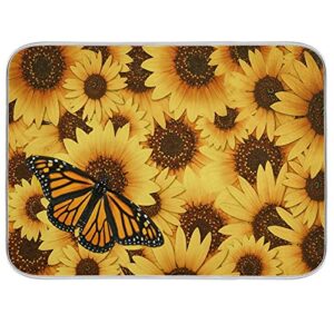 monarch butterfly dish drying mat small for kitchen counter, fast absorbent sunflower tableware pad baby bottle rack drainer mats sink decor 16x18 inches